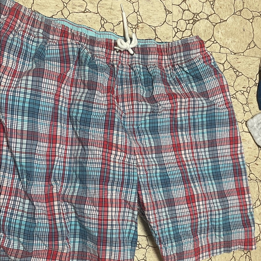 Nautica Plaid Swim Shorts - Red and Blue